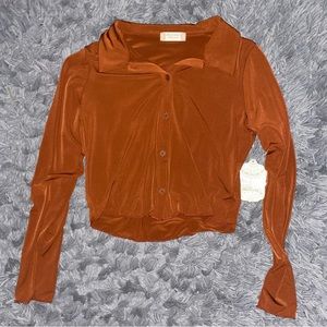 Altar’d State Cropped Brown Button Up Top